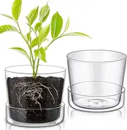 Singhoow 2 Sets 6 Inch Glass Planter with Drainage Hole and Tray Indoor Clear Plant Pots with Saucer Modern Decorative Orchid Glass Pot for Outdoor Flower Plants