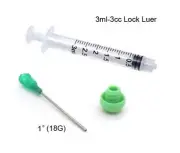 3cc 3ml dispensing syringe 18 gauge Blunt, lock luer GREEN cap 1 inch - 5 sets