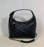 NEW TORY BURCH BLACK KIRA CHEVRON CRESCENT BAG - $428