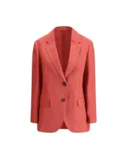 Brunello Cucinelli Linen Blazer Relaxed Fit Women Red Coats