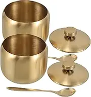 TOPPERFUN 2pcs Stainless Steel Spice Jars with Lids Multi Use Round Condiment Container for Sugar Salt and Spices Elegant Design for Kitchen Dining Table and Easy to Clean