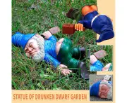 Miniature Drunk Dwarf Exquisite Fadeless Resin Drunken Gnome Statue Ornament for Garden-18cm