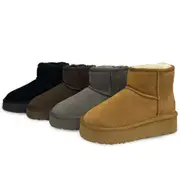 UGG Woolcomfort Women Sheepskin Mini Ankle Thick Bottom Platform Boots in 4 Colors Chocolate / AU Womens Size 10/Mens Size 8/EU 41