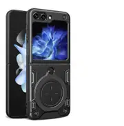 case For Samsung Z Flip 5 Slide Camera Lens Protection and Built in 360 Rotatable Ring Holder - Black
