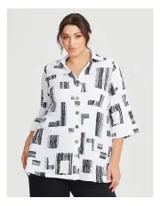 [Taking Shape] Crinkle Natural Shirt in Black/White Print