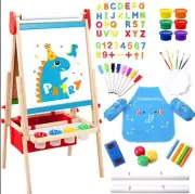 Double Sided Wooden Easel for Kids - Magnetic Chalkboard & Painting Board