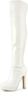 [Allegra K] Women's Patent Leather Platform Chunky Over Knee High Boot