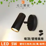 【光之饗宴】LED 5W 雷登/黑框 吸/壁兩用燈(可切三色光)