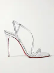 [Christian Louboutin] Christian Louboutin - Rosalie 100 Metallic Cracked-leather Slingback Sandals - Silver - IT41 IT 41 Silver