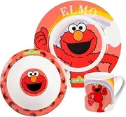 United Labels Elmo 3-Piece Porcelain Breakfast Set - Sesame Street, Meal for One, Multicolored, Cartoon Pattern