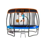 Kahuna Trampoline 8 Ft With Basketball Set And Roof Cover - Orange Blue