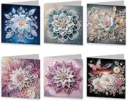 6pcs Lotus Diamond Art Cards DIY Crystal Painting Art Greeting Cards Kits Diamond Painting Tools with Envelopes for Festival Craft Gift