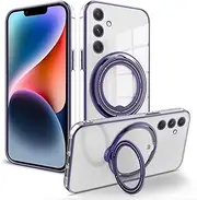 Compatible with Samsung Galaxy A25 Case Clear, Phone Cases Samsung A25 5G Silicone Cover with Kickstand Cute Funda Accessories Shockproof Protective for Women/Men (Purple)