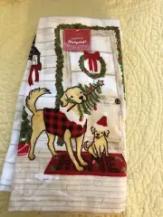 ST NICHOLAS SQUARE HAPPY HOLLYDAYS KITCHEN TOWELS SET OF TWO DOGS NEW