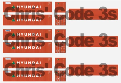 Adhesive Vinyl Shipping Container Decal suit OO gauge Hornby - Hyundai 3pk