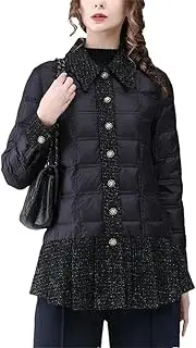 [Generic] Women Wool Patchwork Down Jacket Loose Casual Warm Lightweight White Duck Down Coat