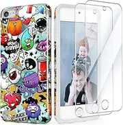 iPod Touch 7th Generation Case with 2 Screen Protectors, IDWELL Slim FIT Anti-Scratch Flexible Soft TPU Bumper Protective Case for iPod Touch 5/6/7th, Graffiti Art