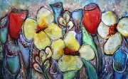 Flowers Painting Original Oil Canvas Floral Whimsical Artwork by Luiza Vizoli
