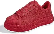 [LUCKY STEP] Rhinestone Sneakers for Women Platform Sparkly Glitter Bling Tennis Shoes Fashion Bedazzled Wedding Bridal Party Walking Sneakers