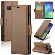 CaseMe Samsung Galaxy S10+ Plus Folio Wallet Case Cover Side Closure G975 [Brown]