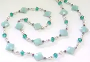 24" HAND KNOTTED AMAZONITE GEMSTONE CRYSTAL BEAD NECKLACE EARRING SET