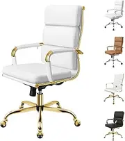 [ALFORDSON] Office Chair with Height Adjustable SGS Listed Gas Lift, PU Leather Home Ergonomic Desk Chair with Removable Armrest Cover, Padded Computer Chair for Gaming, Max 150kg(High Back Gold White)