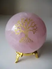 Rose Quartz 276g 58mm Tree Of Life Crystal Ball on Gold Metal Stand BRQT06