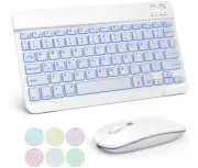 Tecurs Bluetooth Keyboard & Mouse Combo For IPad, 7 Color Backlit, White & Grey