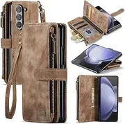 ELEPIK Galaxy Z Fold 5 Case, Z Fold 5 Wallet Case with S Pen Holder, Card Holder, Kickstand, Wristlet for Women Men, Durable Leather Magnetic Wallet Phone Case for Samsung Galaxy Z Fold 5, Brown