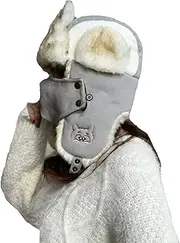 [LHY] Soft Bomber Hats, Warm Faux Fur Trapper Hat, with Removable Windproof Full Face Protective Cover, for Ski Running Traveling, Unisex,Gray