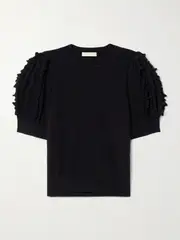 [Ulla Johnson] Ulla Johnson - Ottilie Ruffled Cashmere Top - Black - small small Black