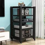 2 3 4 5 Tier AV Media Stand with Adjustable Shelf, Movable Audio Rack Component Cabinet Home Stereo Rack Media Storage Cabinet with Wheel(Black,5-Tier (60x50x100cm))