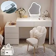 Telescopic Dresser,Makeup Vanity Table with Mirror and Chair,Vanity Desk with 3 Or 6 Drawers,Lots Storage,Brightness Adjustable(Chest of Three Drawers)