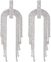[Generic] Fashion Long Tassel Crystal Drop Earrings Geometric Full Rhinestone Earrings Statement Jewelry for Women