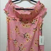 Smocked Off-the-Shoulder Top Womens Size M Peach Floral Coverstitched New