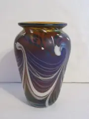 Phoenix Studios Art Glass Iridescent Oil Spot Vase 5.75" Eric Dandurand VA002