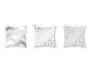 3Pcs Silver Gray Geometric Peach-Skin Pillow Holder Bus Office Pillow Cushion Cover - 1
