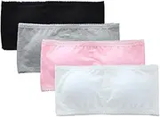 [Katutude] 4 Pack Girls Bandeau Strapless Padded Bralettes Cami Wireless Tube Bra Seamless Lace Trim Cotton Bra for 8-14 Years