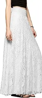 [Chartou] Womens Elegant Floral Lace Elastic High Waist Pleated Maxi Long Beach Skirts