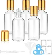 bofessor 30ml Glass Roller Bottles 5-Pack, Refillable Roll-On Bottles for Essential Oils, Perfume, and DIY Blends with Stainless Steel Rollers-Clear
