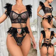 Women Sexy Lingerie Sexy Feather Lace Patchwork Sexy Underwear Set Cosplay