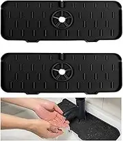 2 PcsSink Splash Guard,Silicone Faucet Water Catcher Mat Kitchen Faucet Absorbent Mat Kitchen Faucet Sink Splash Guard Rubber Drying Mat for Kitchen Bathroom Bar Countertop Protect (Black)