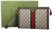 NEW GUCCI OPHIDIA GG SUPREME CANVAS LEATHER WEB WRISTLET POUCH CLUTCH BAG W/BOX