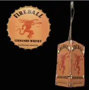 Fireball Bottle Cap Sign 13.5 X 13.5 Inches and Hanging Pendant Light Fireball