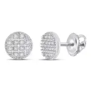 Round Diamond Disk Circle Cluster Mens Stud Earrings 10k White Gold Screw Back
