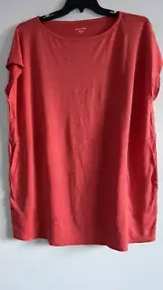NWT $168 Eileen Fisher RED LORY Organic Linen Jersey Bateau Neck Tunic 1X 2X