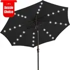 9FT LED Patio Umbrella Solar Powered Outdoor Tilt Table Shade Pool Black