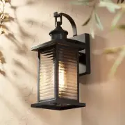 Cameron Mission Outdoor Wall Light Fixture Textured Black Dusk to Dawn 13 3/4"