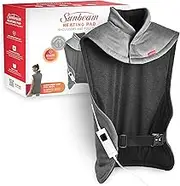 Sunbeam Electric Heating Pad for Full Back & Shoulders | Adjustable Fit, 4 Heat Settings to Soothe Muscles, Fast Heat-Up, Safety Auto-Off, Washable Fabric, Wellness Product, Grey HPN5500