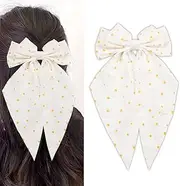 Satin Hair Bows for Women Girls White Hair Bow Ribbon Clip Large Bow Silky Satin Hair French Barrette Clip for Women Daisy Hair Bows Hair Clips with Ribbon Hair Accessories